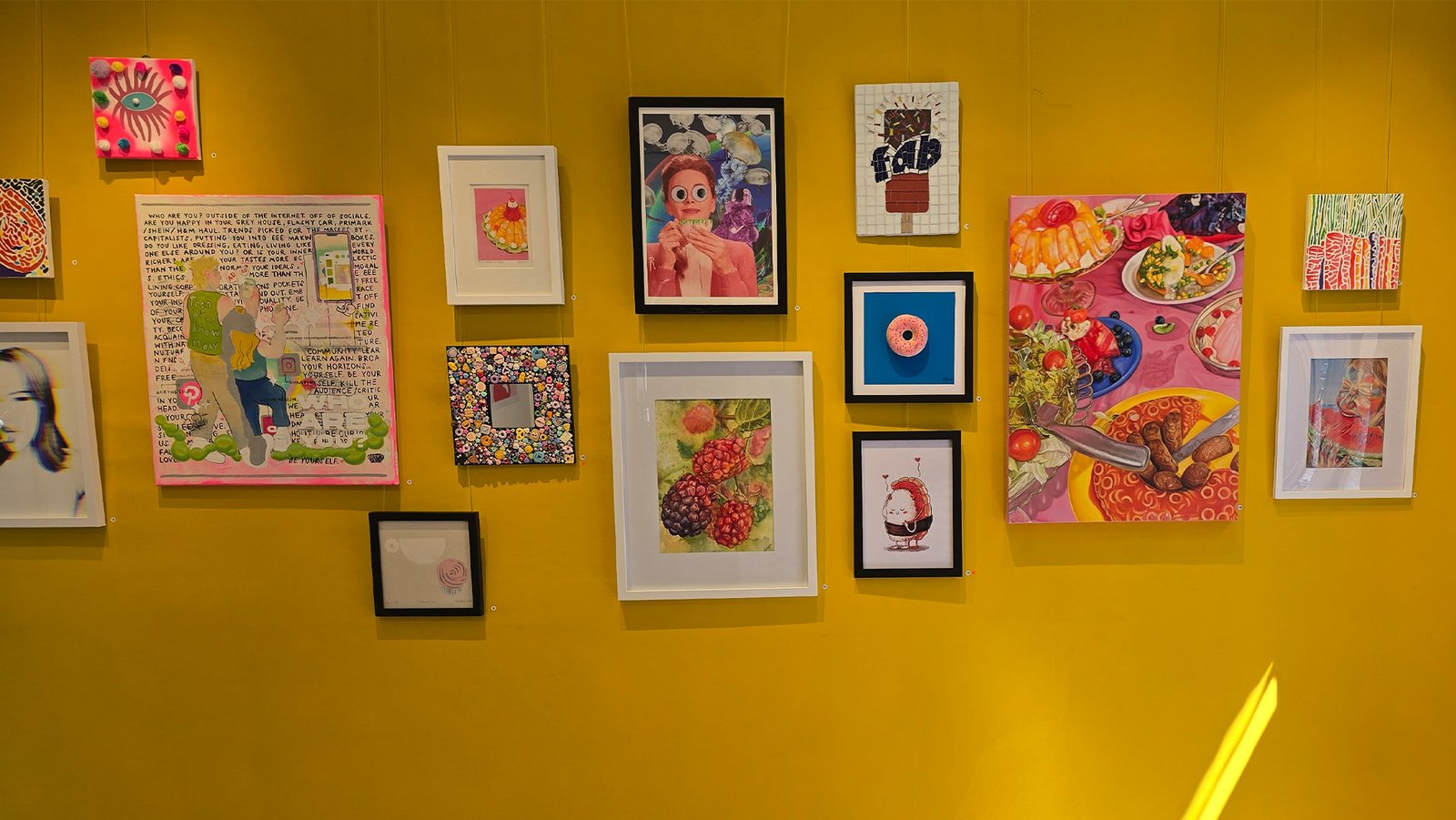 Exhibition wall featuring Aliya Bodnar’s painting “Blackberries from the Garden” at the TASTE group show in Medway, 2025.